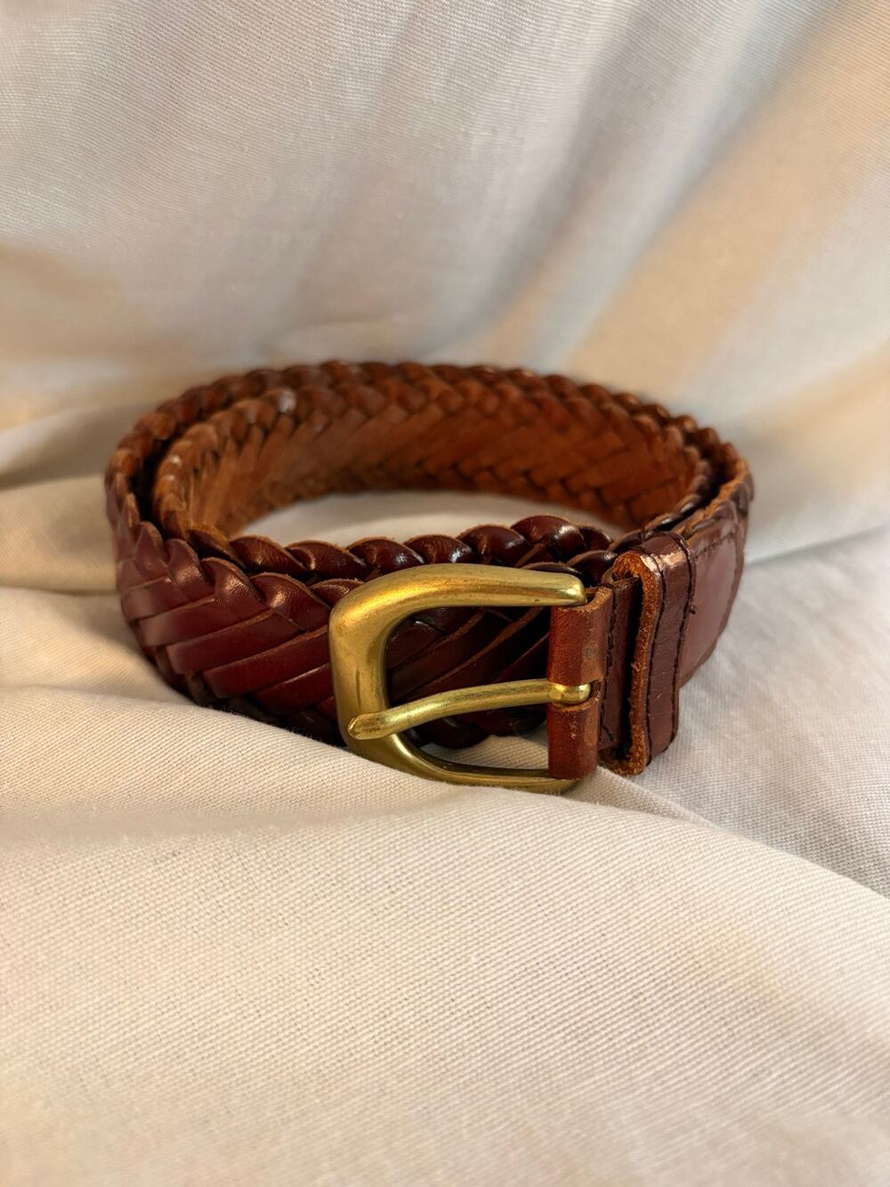 The Limited Vintage Brown Braided Genuine Leather Belt Size M Brass Buckle